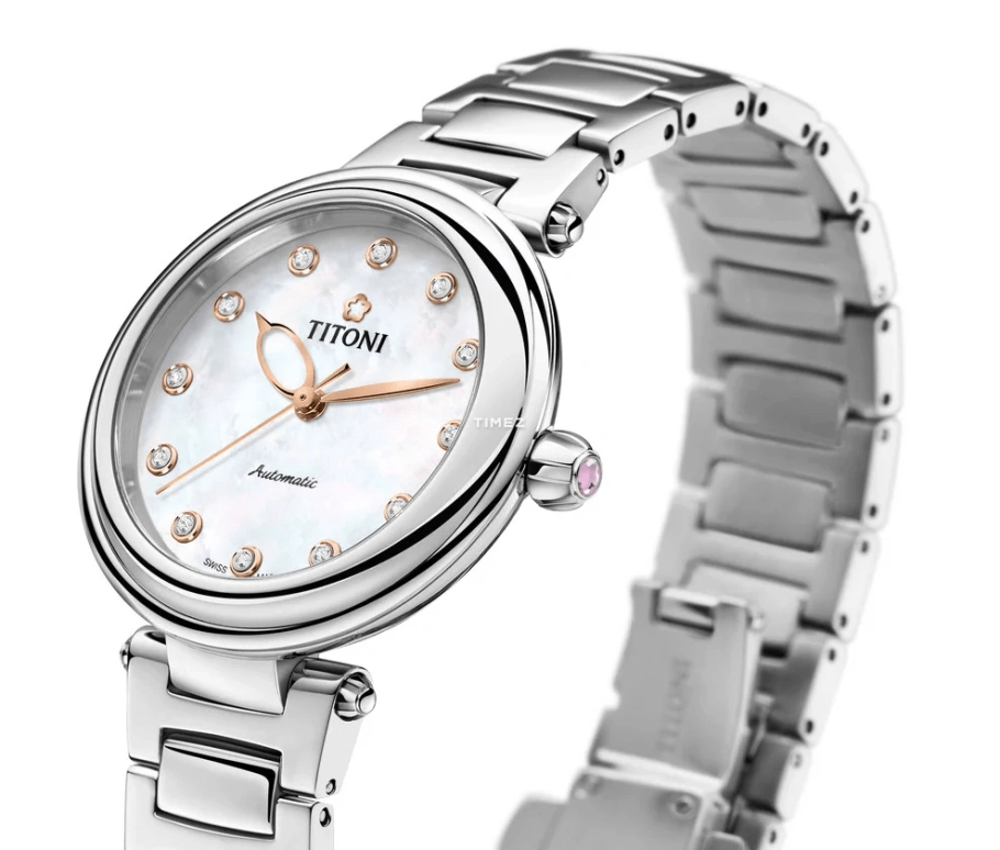 Titoni,MISS LOVELY 33.50mm,33.50mm,Stainless Steel,White,Automatic,Sapphire,Crystal Glass,Round,23978 S,23978 S-622