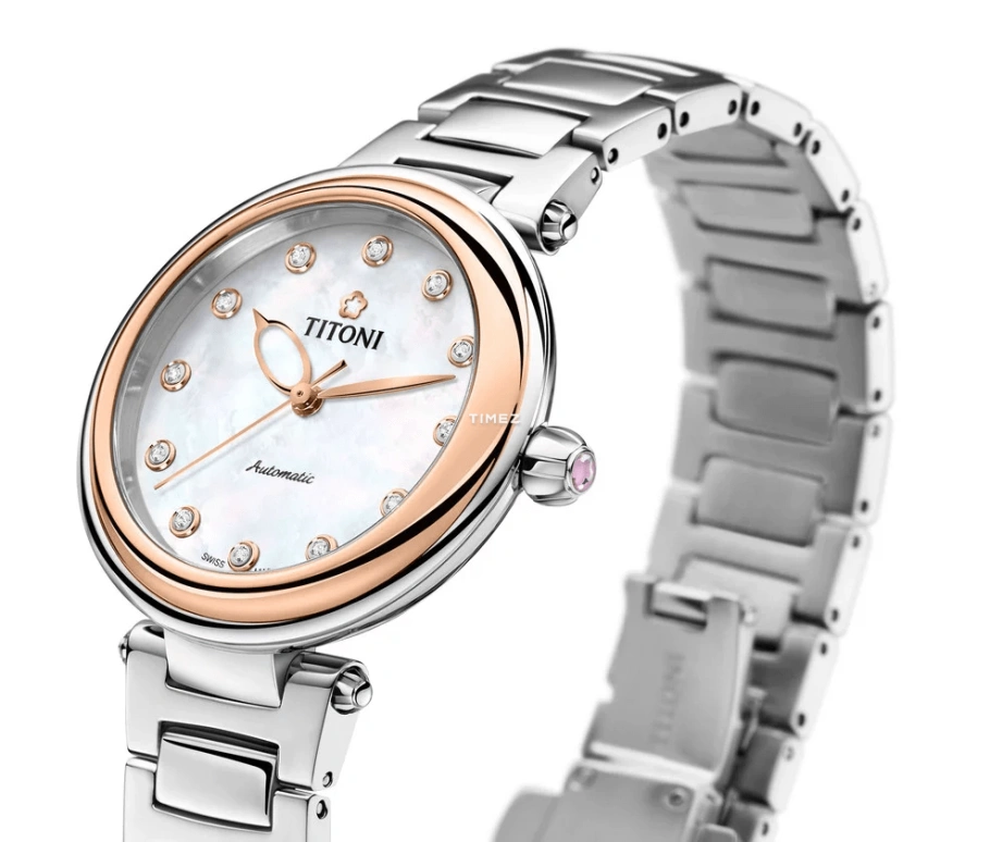 Titoni,MISS LOVELY 33.50mm,33.50mm,Stainless Steel,White,Automatic,Sapphire,Crystal Glass,Round,23978 SRG,23978 SRG-622