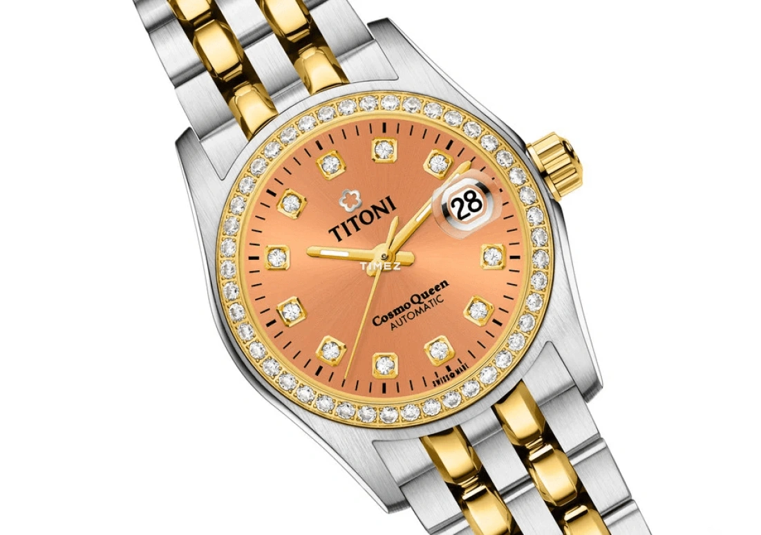 Titoni,AIRMASTER 27mm,27mm,Stainless Steel,Salmon,Orange,Automatic,Day,Sapphire,Crystal Glass,729 SY,729 SY-DB-722