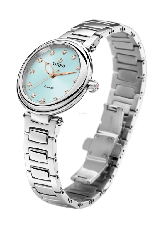 Titoni,MISS LOVELY 33.50mm,33.50mm,Stainless Steel,Blue,Automatic,Sapphire,Round,23978 S,23978 S-726
