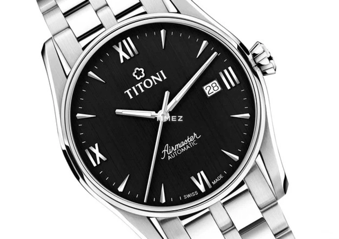 Titoni,AIRMASTER 40mm,40mm,Stainless Steel,Black,Automatic,Day,Sapphire,Crystal Glass,83908 S,83908 S-687