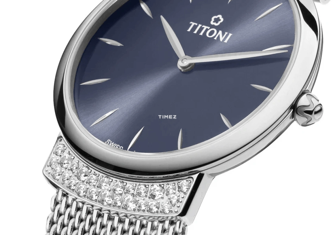 Titoni,MADEMOISELLE BY TITONI 32mm,32mm,Stainless Steel,Blue,Quartz,Sapphire,Crystal Glass,Round,TQ 42912 S,TQ 42912 S-591