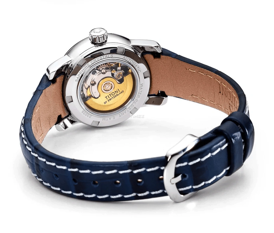 Titoni,SPACE STAR 28mm,28mm,Stainless Steel,Silver,Blue,Automatic,Day,Sapphire,Crystal Glass,23538 S,23538 S-ST-580