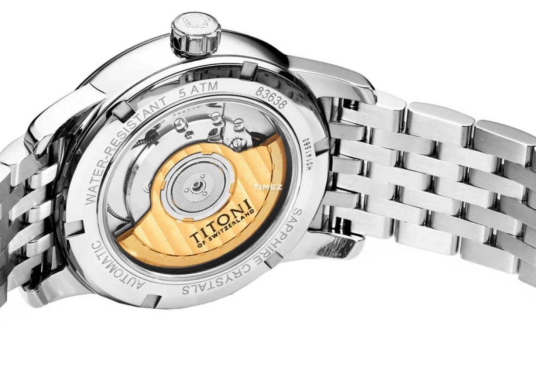 Titoni,SPACE STAR 40mm,40mm,Stainless Steel,Silver,Automatic,Day,Sapphire,Crystal Glass,83638 S,83638 S-608