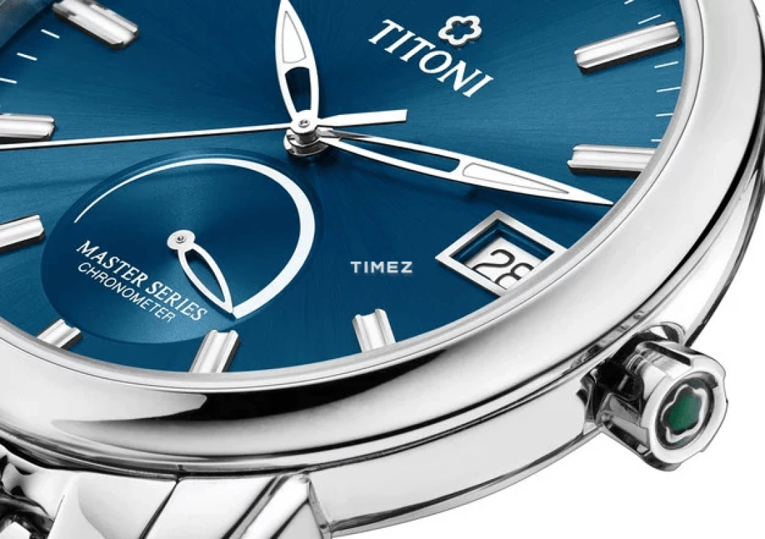 Titoni,MASTER 41mm,41mm,Stainless Steel,Blue,Automatic,Day,Power Reserve Indicator,94388 S,94388 S-675