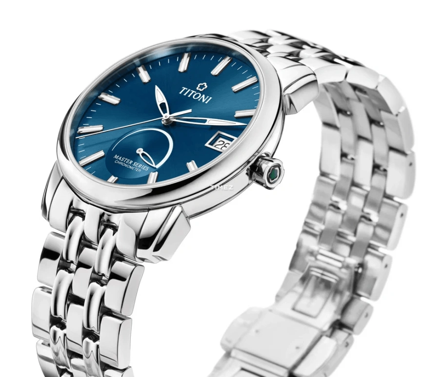 Titoni,MASTER 41mm,41mm,Stainless Steel,Blue,Automatic,Day,Power Reserve Indicator,94388 S,94388 S-675