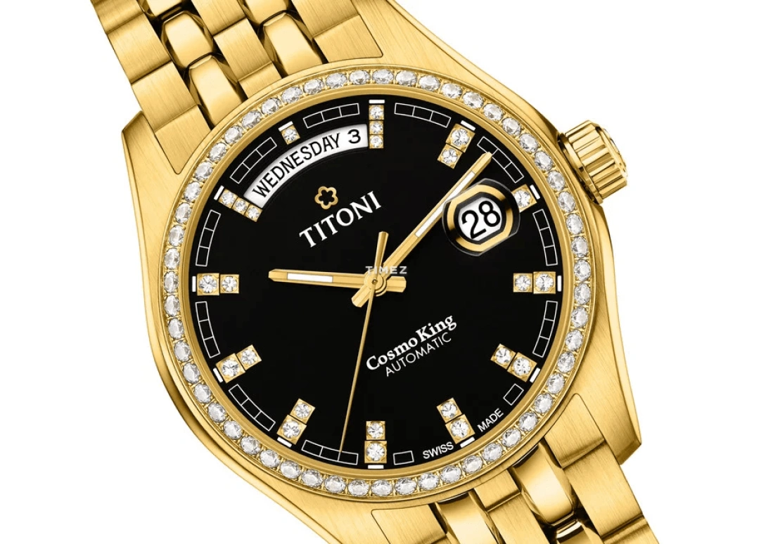 Titoni,COSMO 40mm,40mm,Yellow Gold,Black,Automatic,Date,Day,797 G,797 G-DB-543
