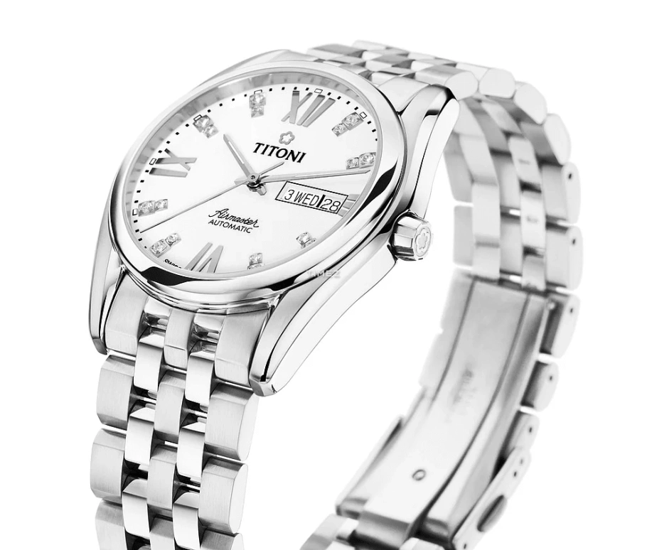 Titoni,AIRMASTER 40mm,40mm,Stainless Steel,White,Automatic,Date,Day,93709 S,93709 S-385