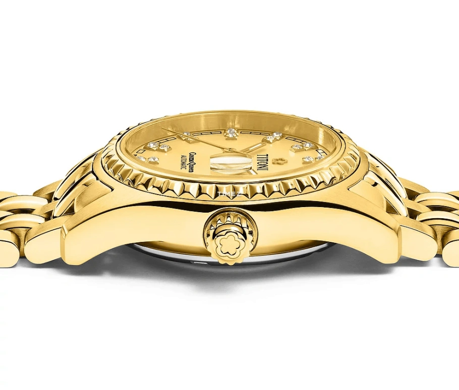 Titoni,COSMO 27mm,27mm,Yellow Gold,Champagne,Automatic,Day,Sapphire,Crystal Glass,729 G,729 G-306