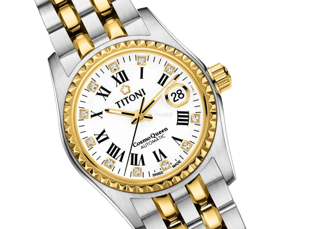 Titoni,COSMO 27mm,27mm,Stainless Steel,White,Automatic,Day,Sapphire,Crystal Glass,729 SY,729 SY-019