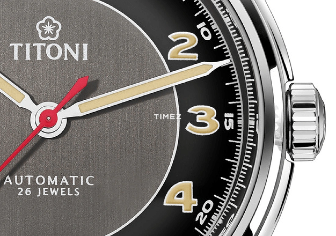 Titoni,HERITAGE 39mm,39mm,Stainless Steel,Black,Grey,Automatic,Sapphire,Glass,Round,83019 S,83019 S-638
