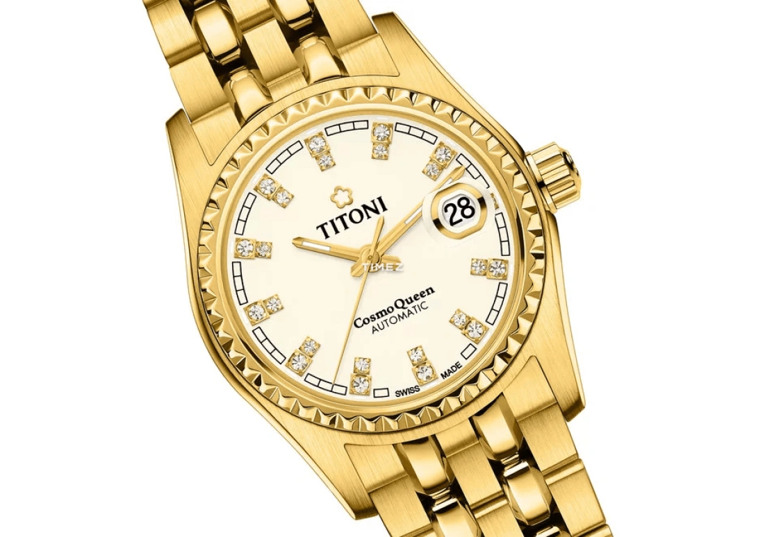 Titoni,COSMO 27mm,27mm,Yellow Gold,Silver,Automatic,Day,Sapphire,Crystal Glass,729 G,729 G-541