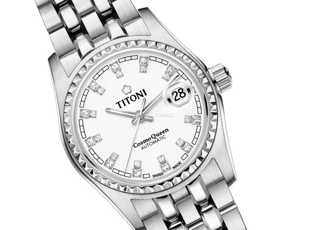 Titoni,COSMO 27mm,27mm,Stainless Steel,White,Automatic,Day,Sapphire,Crystal Glass,729 S,729 S-307