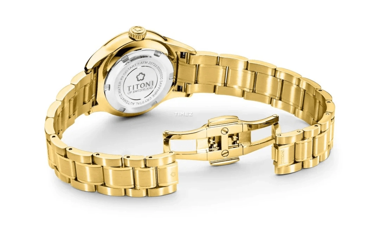 Titoni,AIRMASTER 29mm,29mm,Stainless Steel,Gold,Automatic,Day,Sapphire,Crystal Glass,23733 G,23733 G-651
