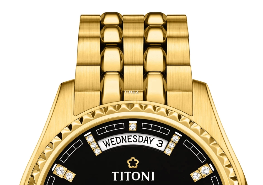 Titoni,COSMO 40mm,40mm,Yellow Gold,Black,Automatic,Date,Day,797 G,797 G-543