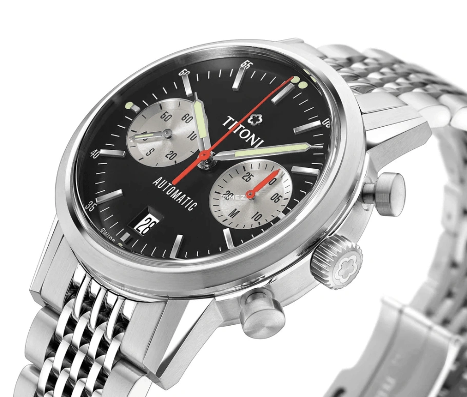 Titoni,HERITAGE 41mm,41mm,Stainless Steel,Black,Automatic,Chronograph,Day,94020 S,94020 S-681