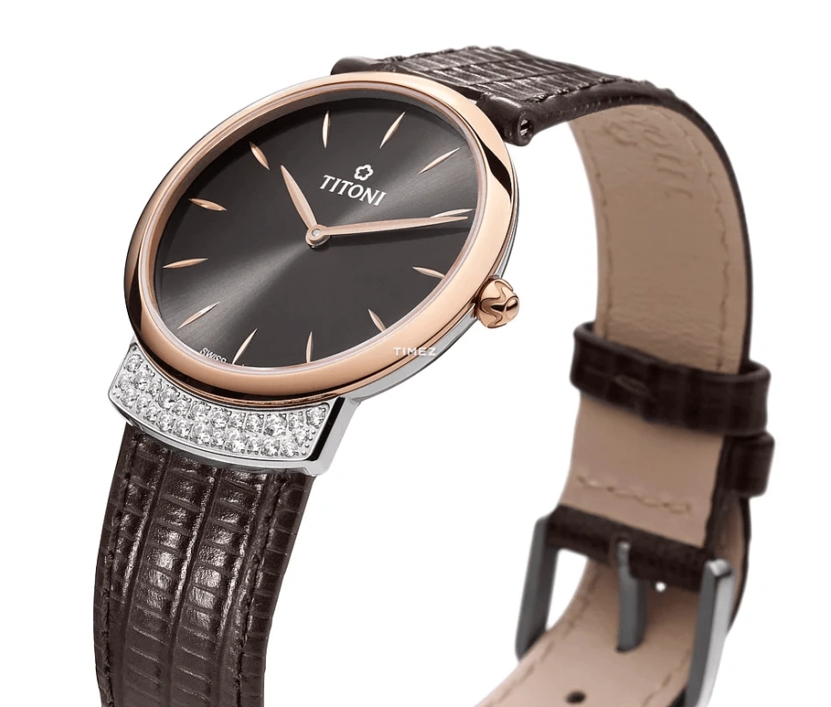 Titoni,MADEMOISELLE BY TITONI 32mm,32mm,Stainless Steel,Brown,Quartz,Sapphire,Crystal Glass,Round,TQ 42912 SRG,TQ 42912 SRG-ST-592