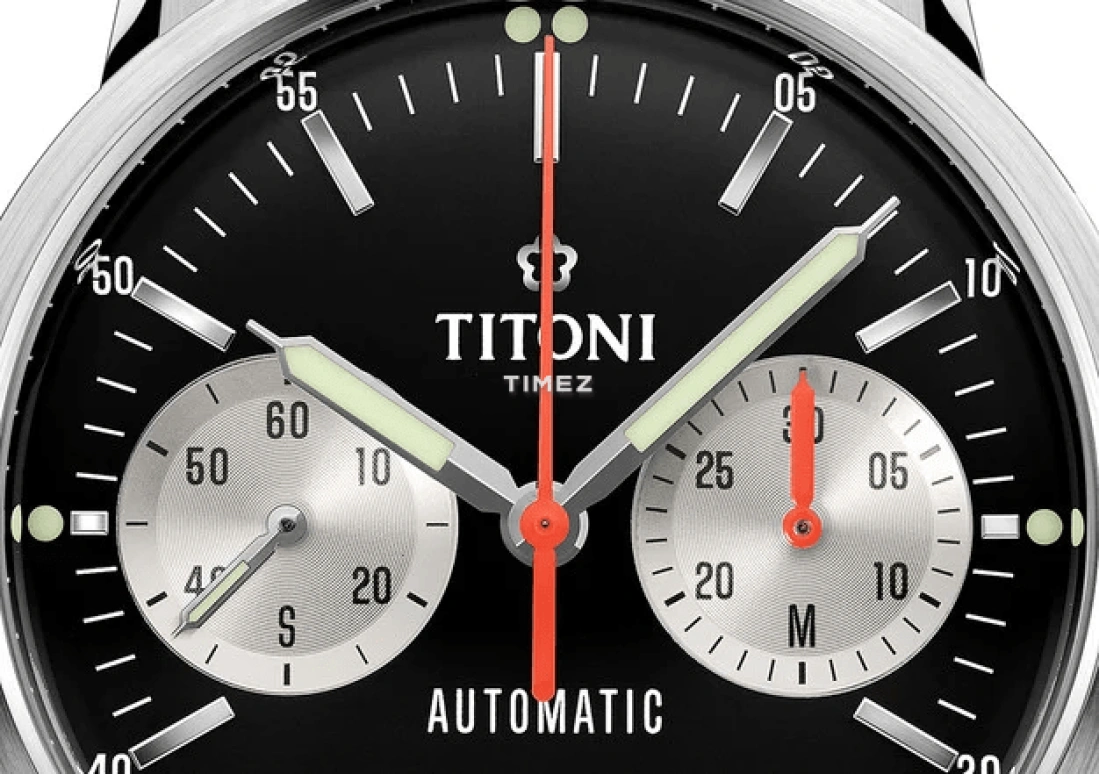 Titoni,HERITAGE 41mm,41mm,Stainless Steel,Black,Automatic,Chronograph,Day,94020 S,94020 S-ST-681