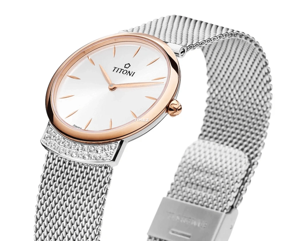 Titoni,MADEMOISELLE BY TITONI 32mm,32mm,Stainless Steel,White,Quartz,Sapphire,Crystal Glass,Round,TQ 42912 SRG,TQ 42912 SRG-590
