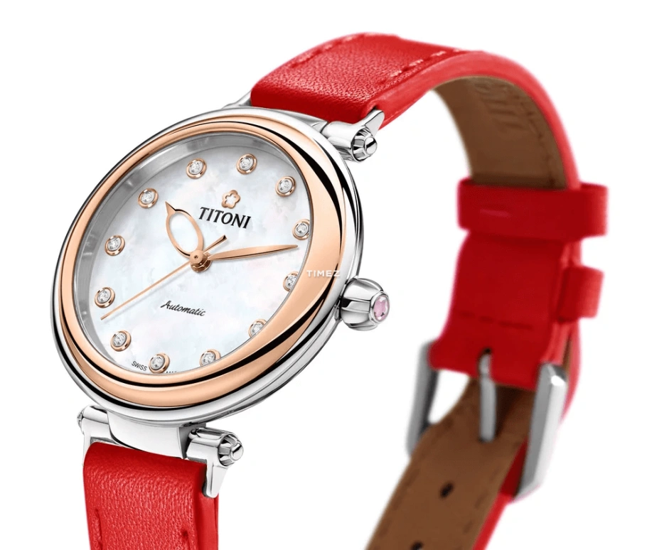 Titoni,MISS LOVELY 33.50mm,33.50mm,Stainless Steel,White,Automatic,Sapphire,Crystal Glass,Round,23978 SRG,23978 SRG-STR-622
