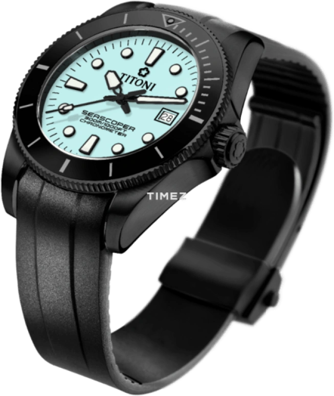 Titoni,SEASCOPER 42mm,42mm,Stainless Steel,Ceramic,Ice Blue,Automatic,Day,38hours,83300 B,83300 B-BK-R-718
