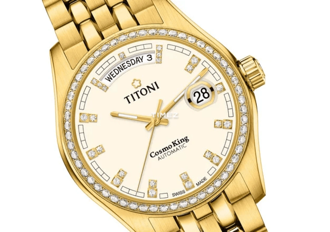 Titoni,COSMO 40mm,40mm,Stainless Steel,Yellow Gold,Silver,Champagne,Automatic,Date,Day,797 G,797 G-DB-541