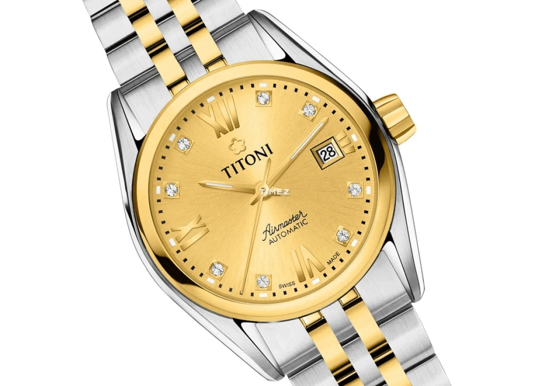 Titoni,AIRMASTER 27mm,27mm,Stainless Steel,Champagne,Automatic,Day,Sapphire,Crystal Glass,23909 SY,23909 SY-064