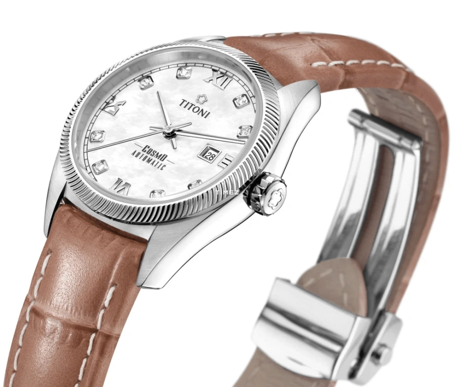 Titoni,COSMO 30mm,30mm,Stainless Steel,Silver,Automatic,Day,Sapphire,Crystal Glass,818 S,818 S-ST-652