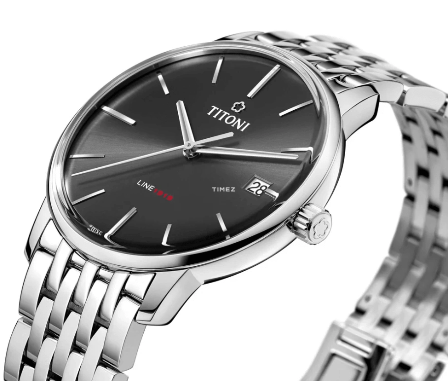 Titoni,LINE 1919 40mm,40mm,Stainless Steel,Black,Smoky Coal,Automatic,Day,Sapphire,Crystal Glass,83919 S,83919 S-576