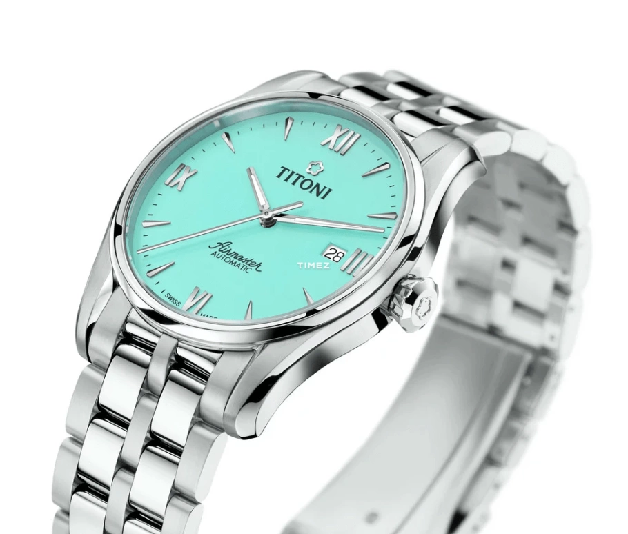 Titoni,AIRMASTER 40mm,40mm,Stainless Steel,Sky Blue,Automatic,Day,Sapphire,Crystal Glass,83908 S,83908 S-691