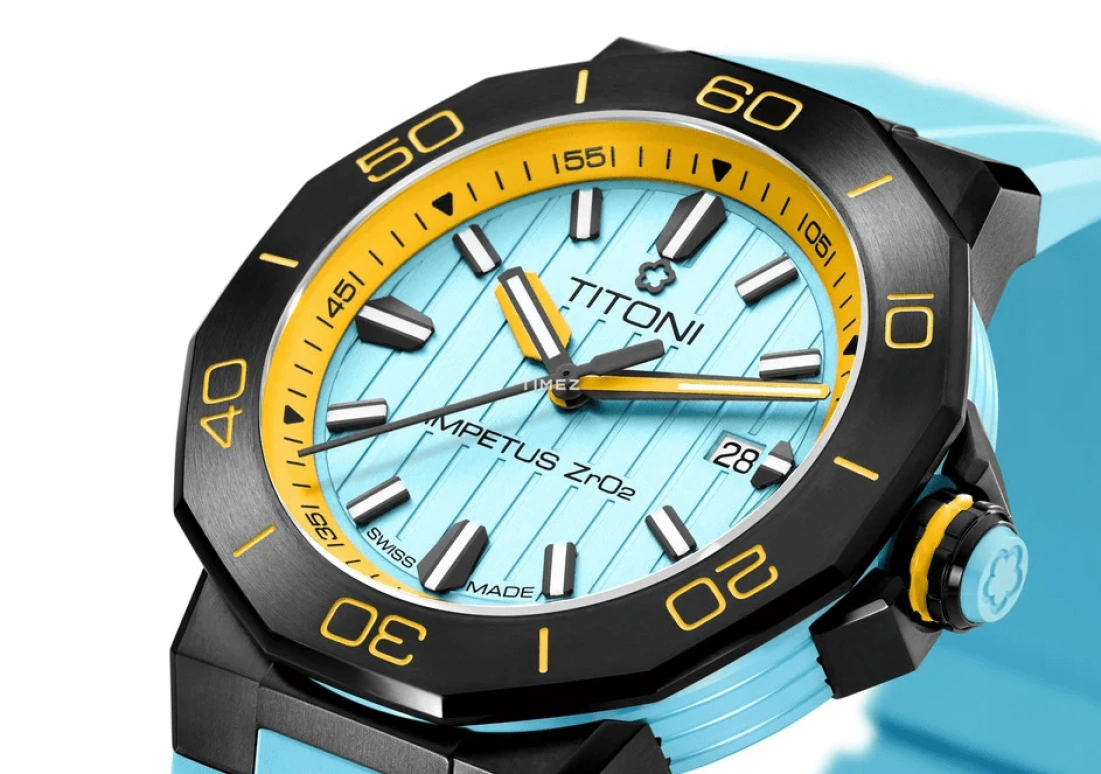 Titoni,IMPETUS 43mm,43mm,Ceramic,Stainless Steel,Blue,Automatic,Day,42hours,83765 B,83765 B-AO-707