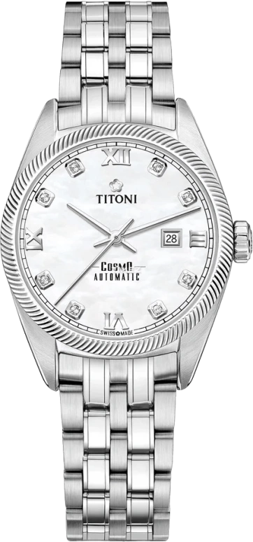 Titoni,COSMO 30mm,30mm,Stainless Steel,White,Automatic,Day,Sapphire,Crystal Glass,818 S,818 S-652