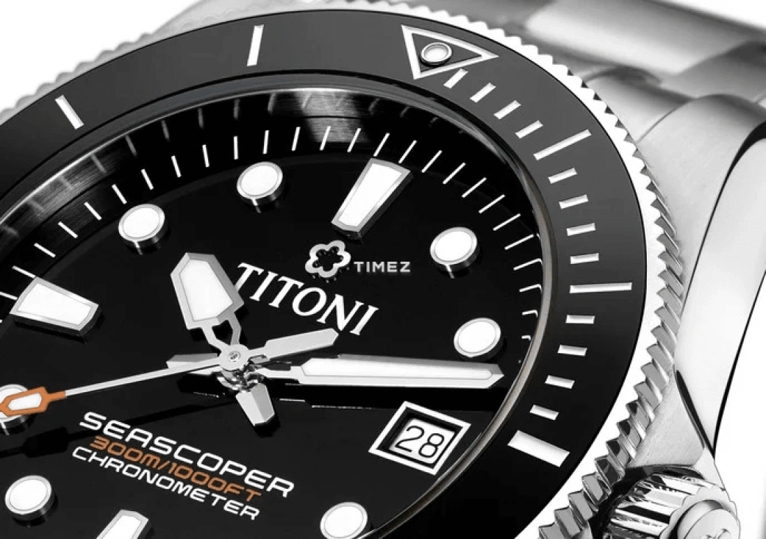 Titoni,SEASCOPER 42mm,42mm,Stainless Steel,Black,Automatic,Day,Sapphire,Crystal Glass,83300 S,83300 S-BK-702