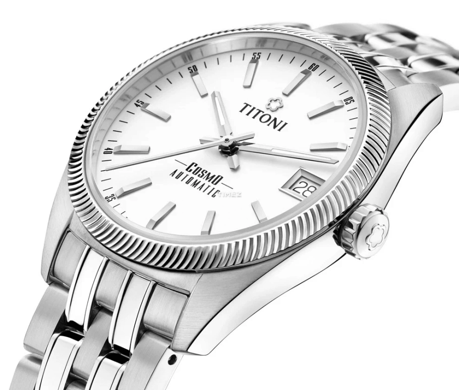 Titoni,COSMO 33.50mm,33.50mm,Stainless Steel,Silver,Automatic,Day,Sapphire,Crystal Glass,828 S,828 S-606