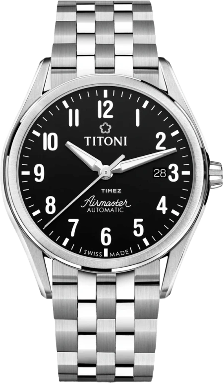 Titoni,AIRMASTER 40.50mm,40.50mm,Stainless Steel,Black,Automatic,Day,Sapphire,Crystal Glass,83906 S,83906 S-699