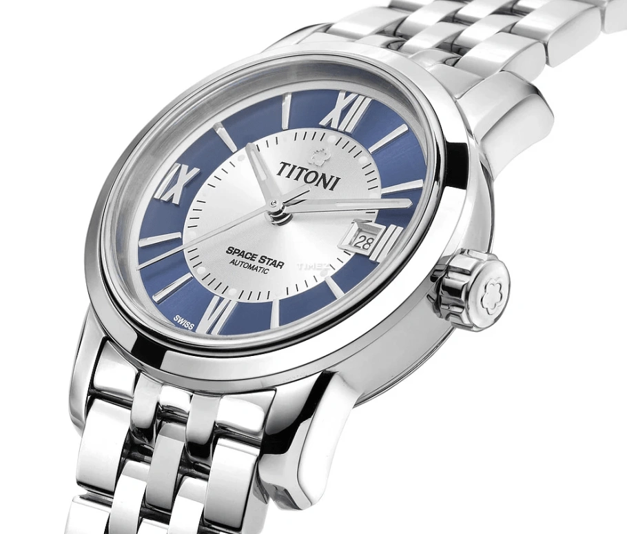 Titoni,SPACE STAR 28mm,28mm,Stainless Steel,Silver,Blue,Automatic,Day,Sapphire,Crystal Glass,23538 S,23538 S-580
