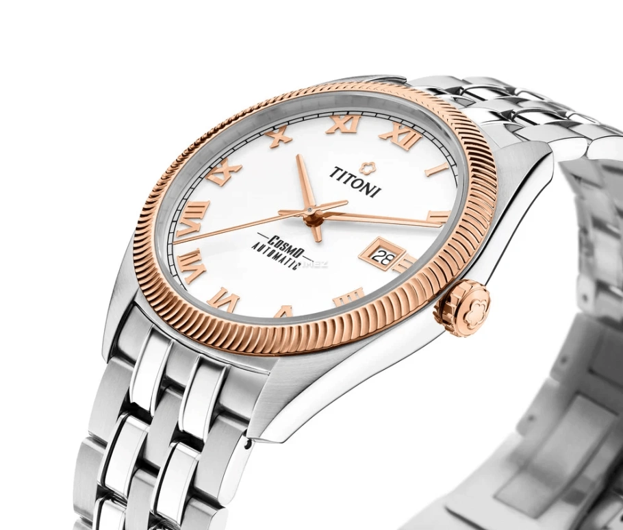 Titoni,COSMO 41mm,41mm,Stainless Steel,White,Automatic,Day,Sapphire,Crystal Glass,878 SRG,878 SRG-657