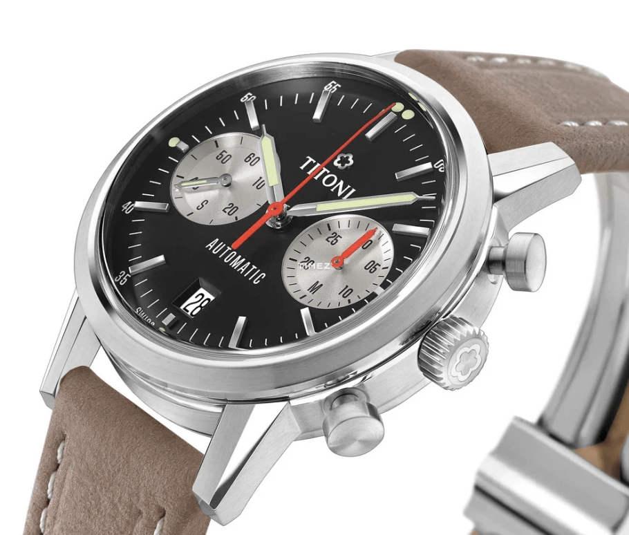 Titoni,HERITAGE 41mm,41mm,Stainless Steel,Black,Automatic,Chronograph,Day,94020 S,94020 S-ST-681