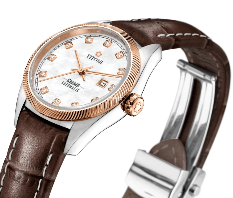 Titoni,COSMO 30mm,30mm,Stainless Steel,White,Automatic,Day,Sapphire,Crystal Glass,818 SRG,818 SRG-ST-622