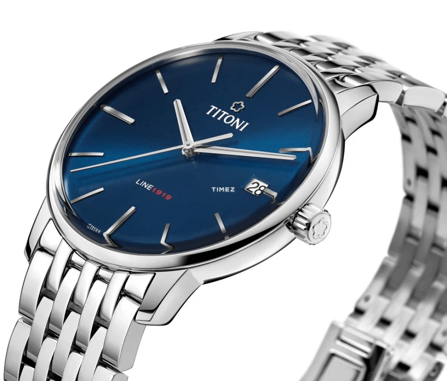 Titoni,LINE 1919 40mm,40mm,Stainless Steel,Blue,Ocean Blue,Automatic,Day,Sapphire,Crystal Glass,83919 S,83919 S-612