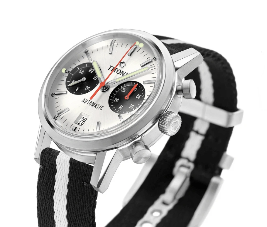Titoni,HERITAGE 41mm,41mm,Stainless Steel,White,Silver,Automatic,Chronograph,Day,94020 S,94020 S-T2-680