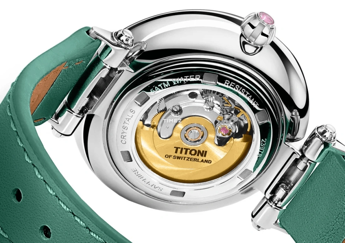 Titoni,MISS LOVELY 33.50mm,33.50mm,Stainless Steel,White,Automatic,Sapphire,Crystal Glass,Round,23978 SRG,23978 SRG-STG-622