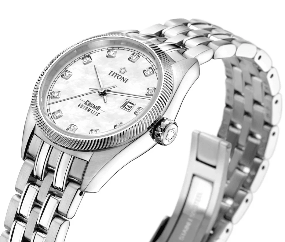 Titoni,COSMO 30mm,30mm,Stainless Steel,White,Automatic,Day,Sapphire,Crystal Glass,818 S,818 S-622