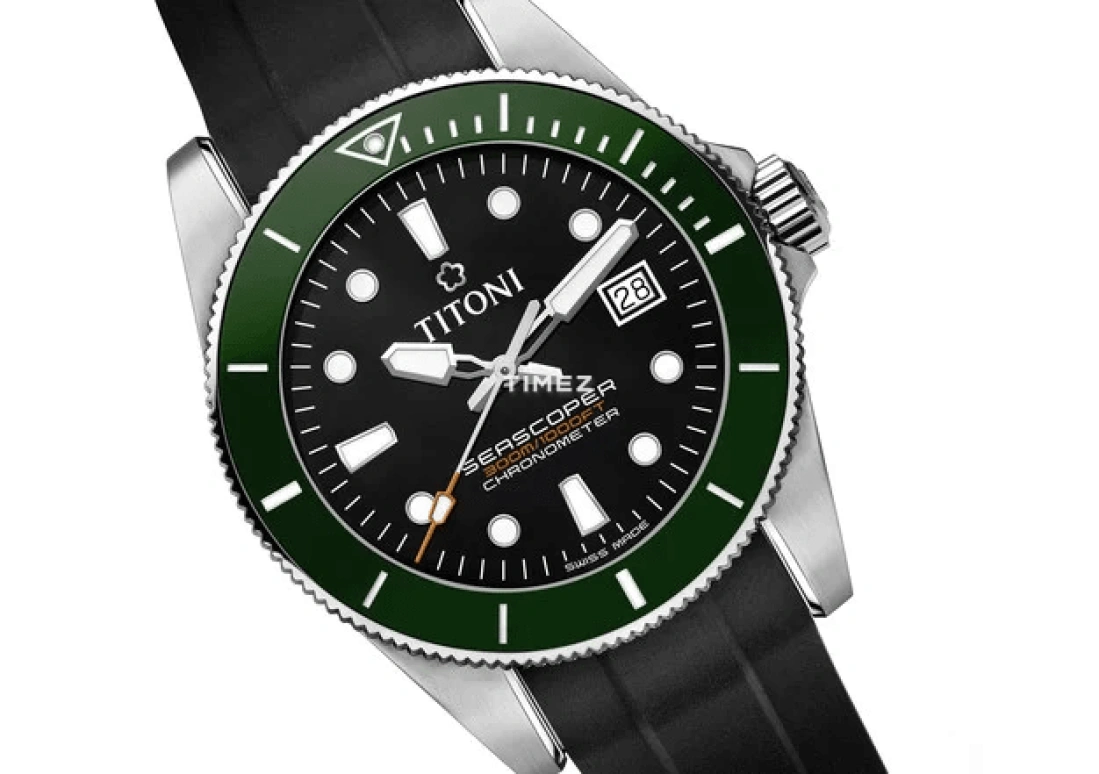 Titoni,SEASCOPER 42mm,42mm,Stainless Steel,Black,Automatic,Day,Sapphire,Crystal Glass,83300 S,83300 S-GN-R-702