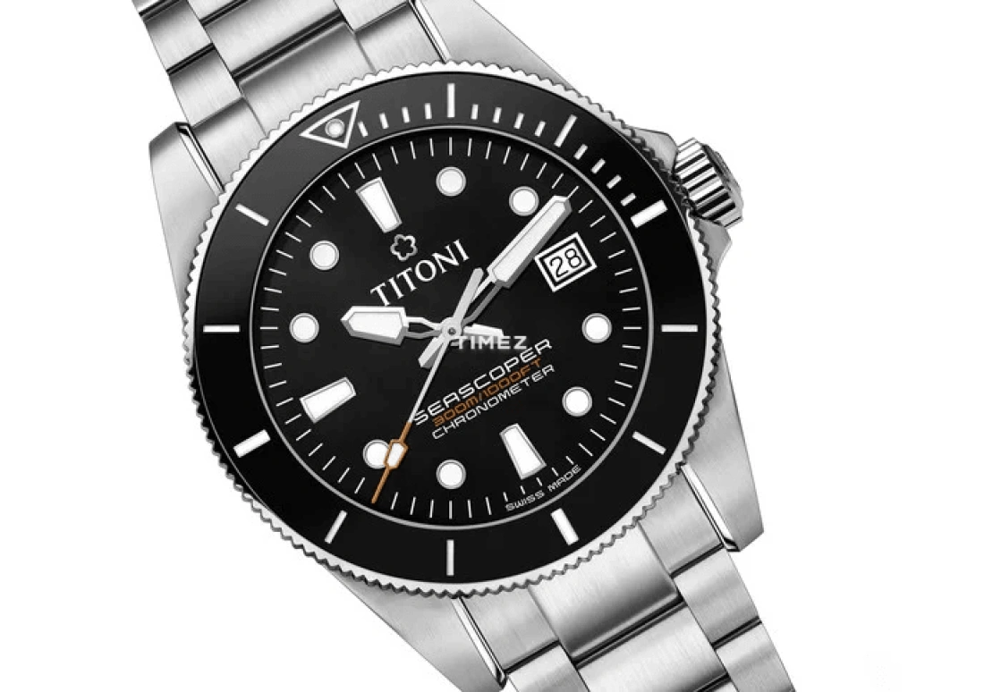 Titoni,SEASCOPER 42mm,42mm,Stainless Steel,Black,Automatic,Day,Sapphire,Crystal Glass,83300 S,83300 S-BK-702