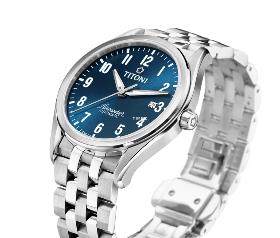 Titoni,AIRMASTER 40.50mm,40.50mm,Stainless Steel,Blue,Automatic,Day,Sapphire,Crystal Glass,83906 S,83906 S-701
