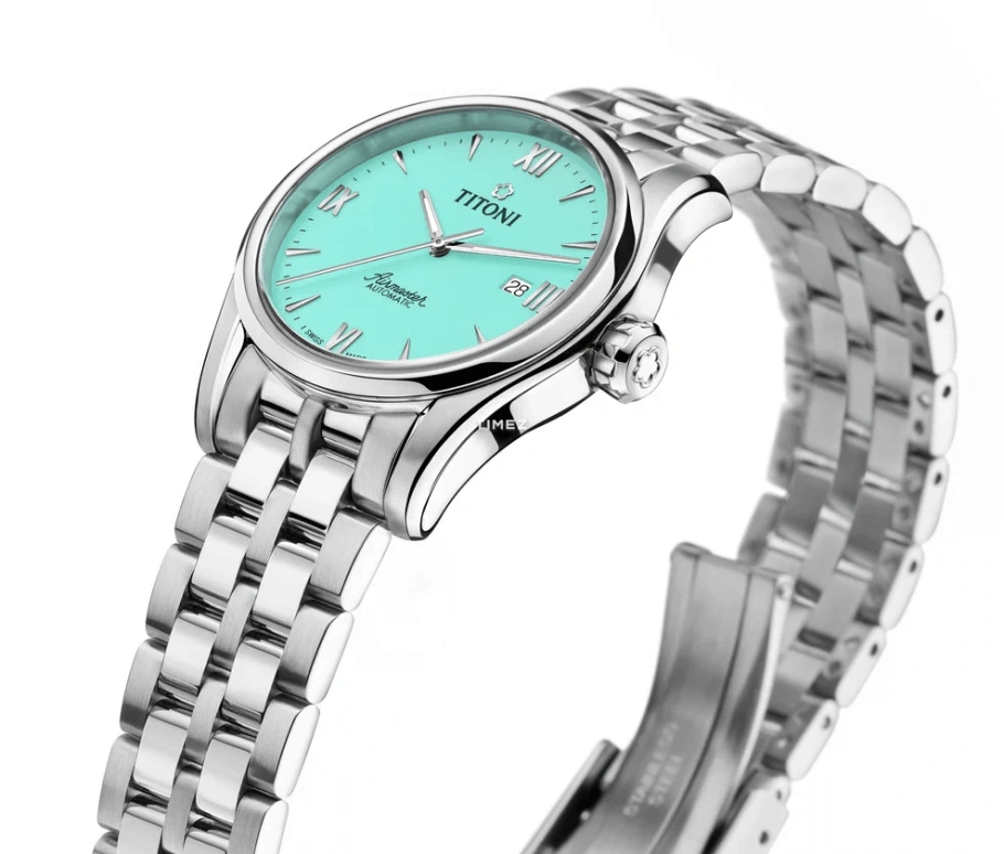 Titoni,AIRMASTER 29mm,29mm,Stainless Steel,Pastel Cyan,Green,Automatic,Day,Sapphire,Crystal Glass,23908 S,23908 S-691