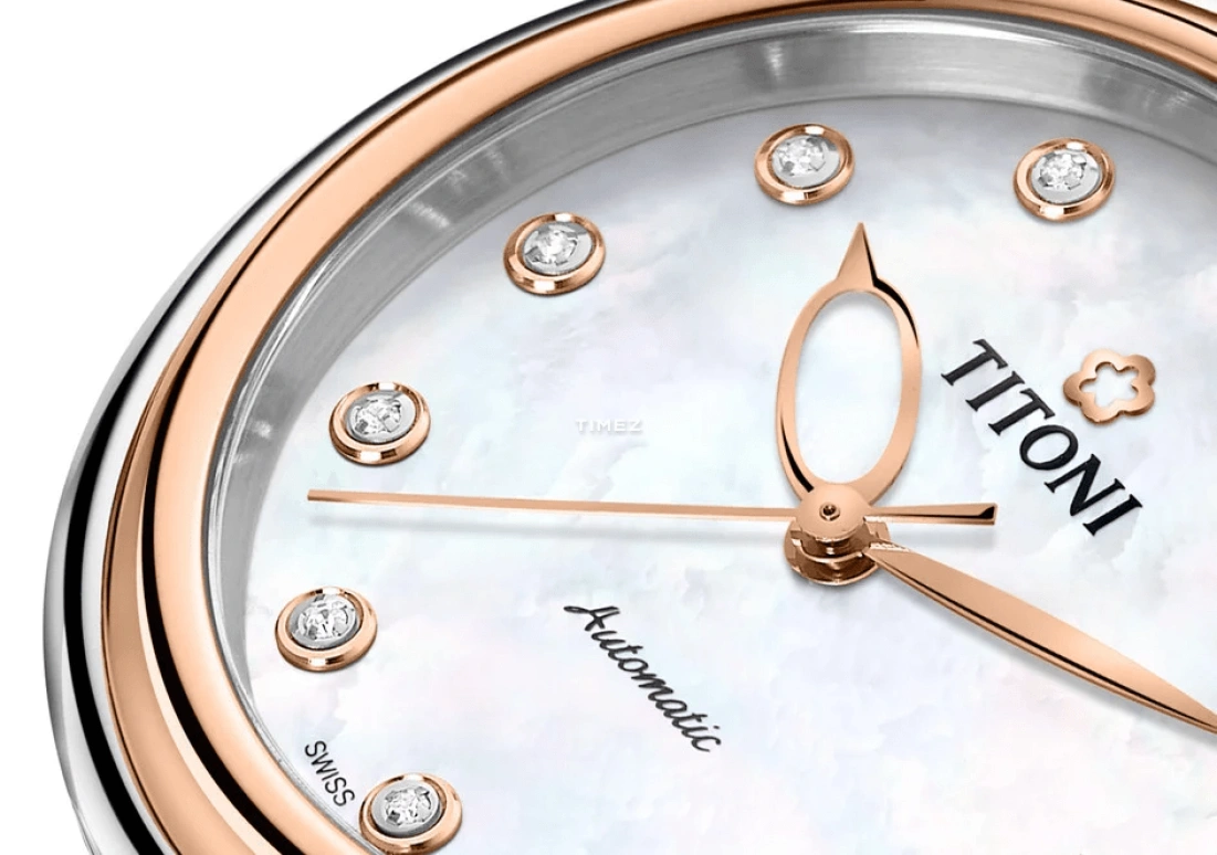 Titoni,MISS LOVELY 33.50mm,33.50mm,Stainless Steel,White,Automatic,Sapphire,Crystal Glass,Round,23978 SRG,23978 SRG-STG-622