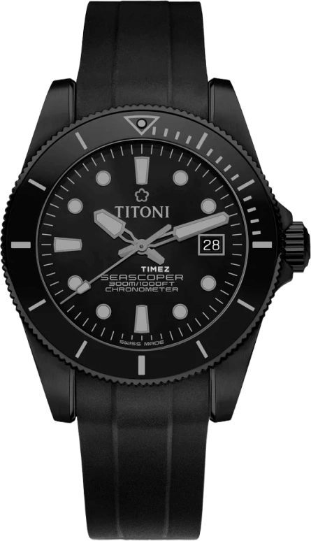 Titoni,SEASCOPER 42mm,42mm,Stainless Steel,Ceramic,Black,Automatic,Day,38hours,83300 B,83300 B-BK-R-716