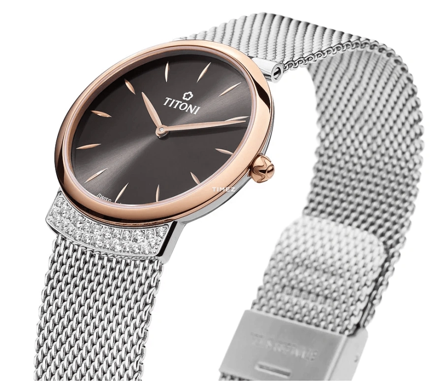 Titoni,MADEMOISELLE BY TITONI 32mm,32mm,Stainless Steel,Brown,Quartz,Sapphire,Crystal Glass,Round,TQ 42912 SRG,TQ 42912 SRG-592